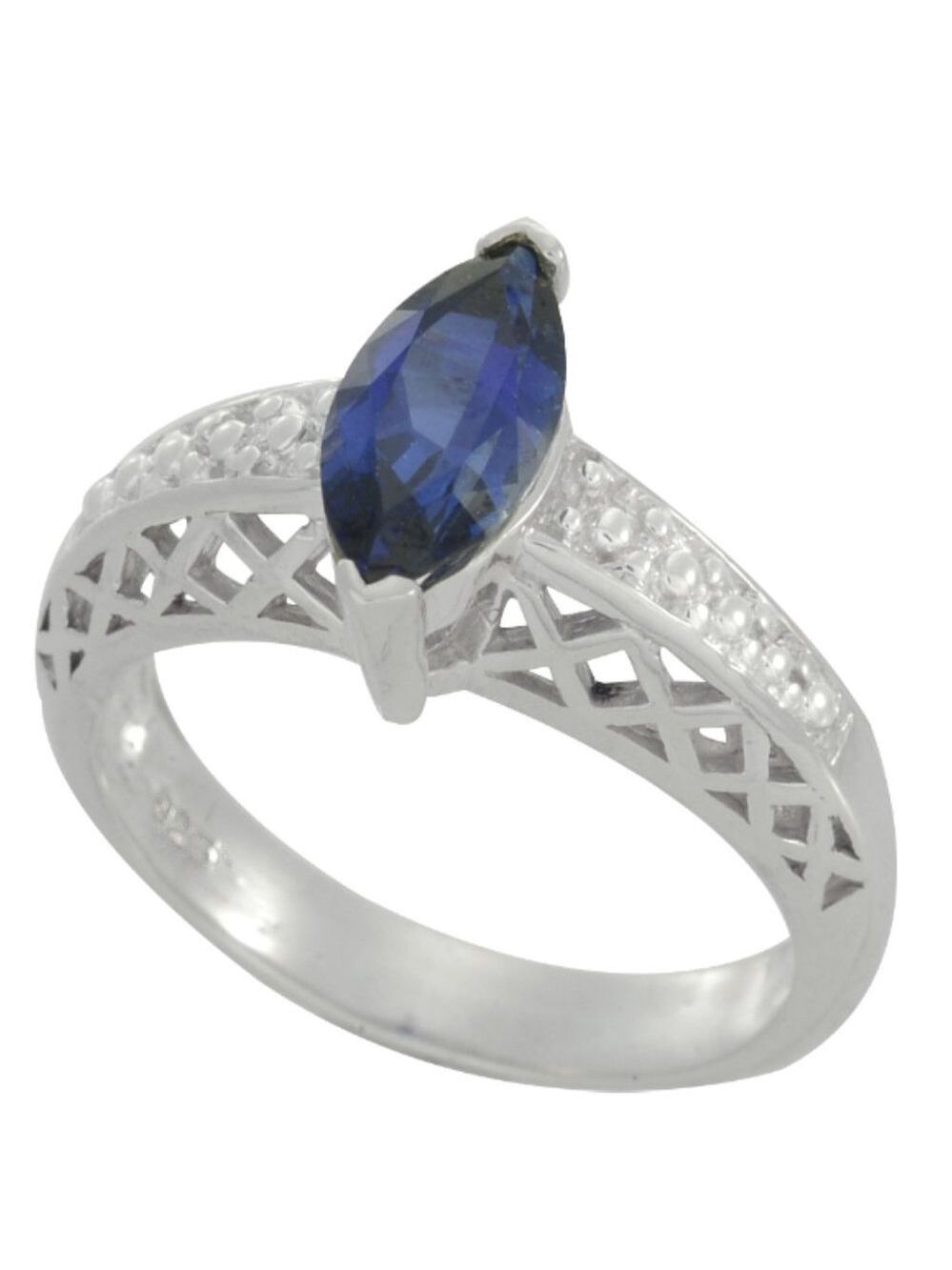 Lab Created Marquise Sapphire Sterling Silver Ring